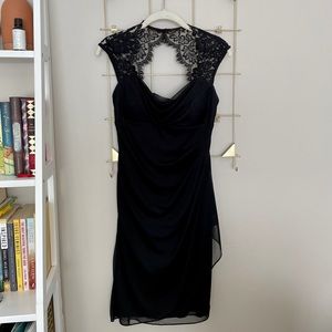 Cache Cocktail Dress with Lace Keyhole Top - Black